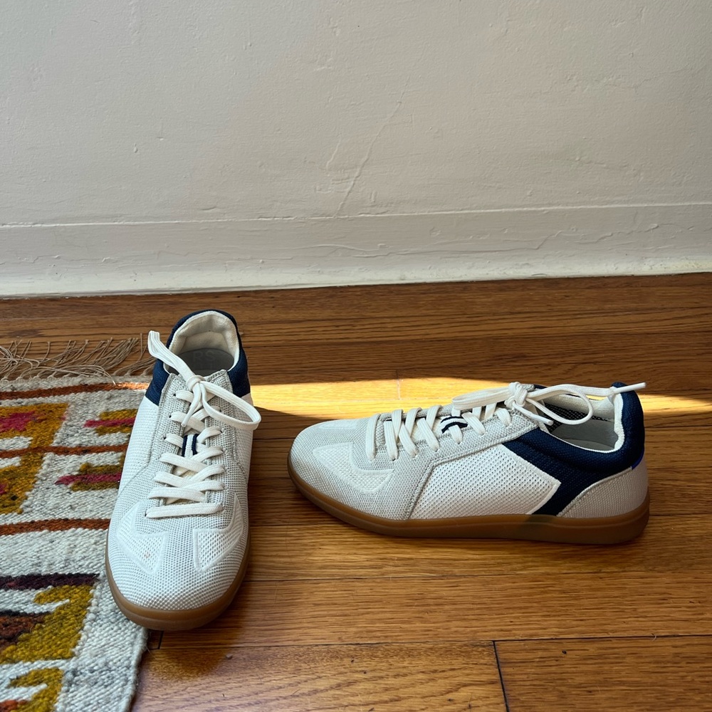 Rothy’s blue and cream/white sneakers